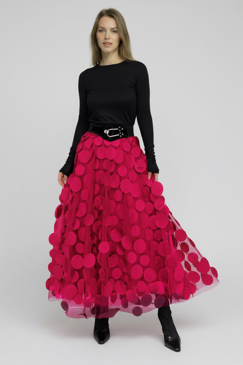 Eleganter Rock mit Polka Dot und Tüll-Patchwork - midi