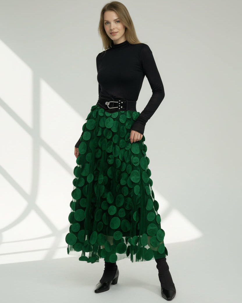 Eleganter Rock mit Polka Dot und Tüll-Patchwork - midi