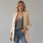 Oversize Longblazer für Damen mit großen Fronttaschen und Schulterpolstern