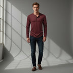 Langarmhemd für Herren ohne Kragen mit halber Knopfleiste