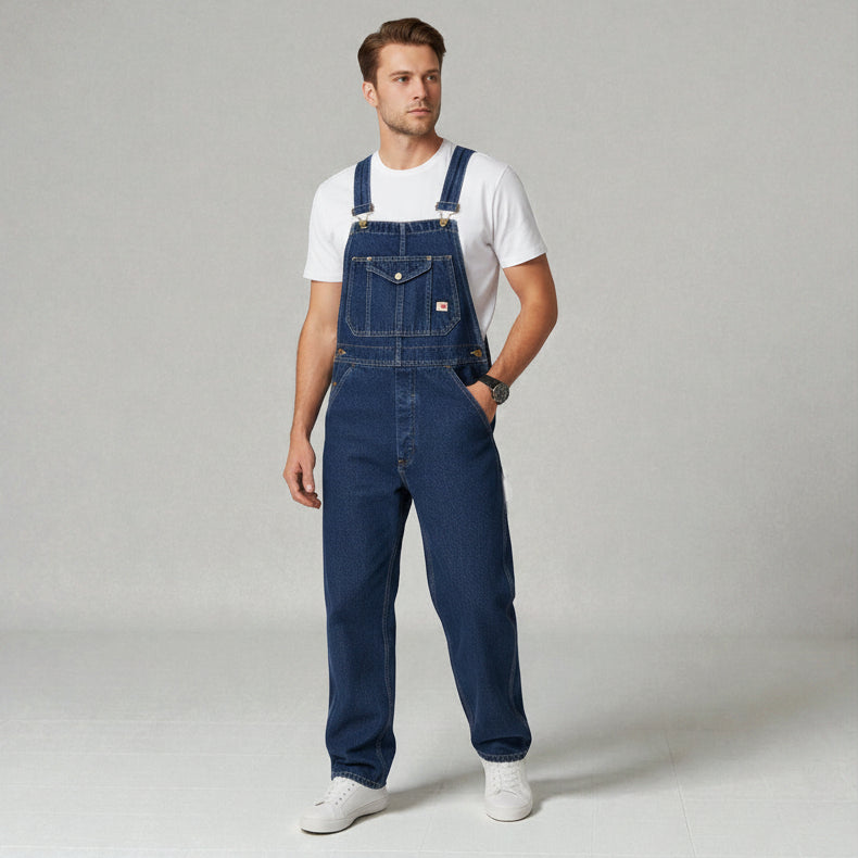 Herren Denim Latzhose mit geradem Bein und verstellbaren Trägern