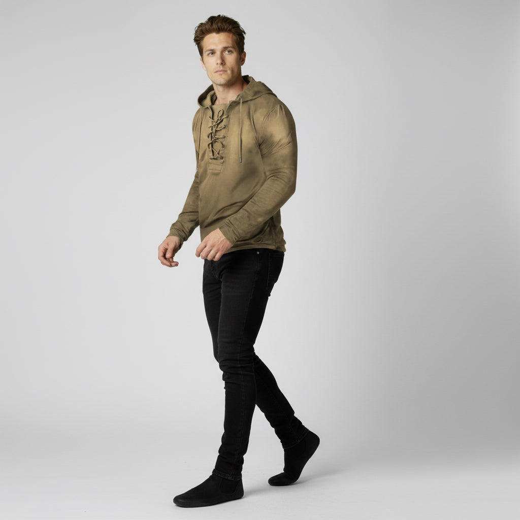 Langarmshirt für Herren mit Schnürung im Vintage-Look