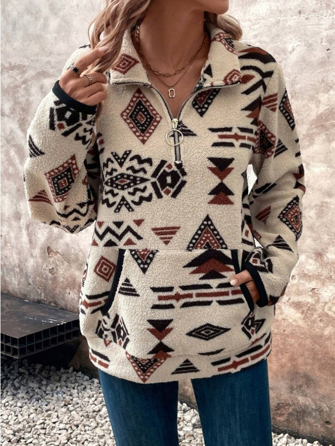 Fleece Troyer für Damen mit Geometrisches Muster