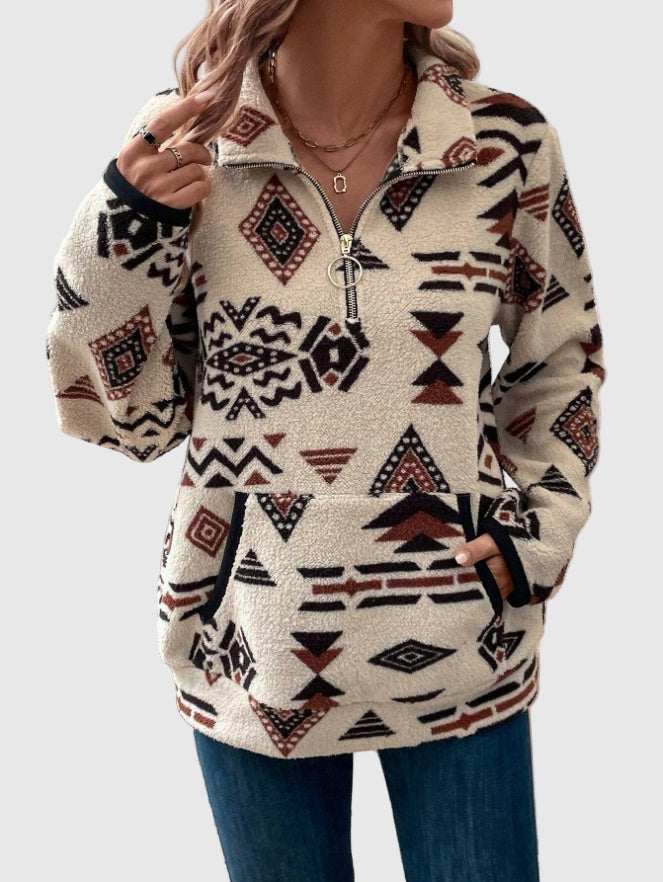 Fleece Troyer für Damen mit Geometrisches Muster