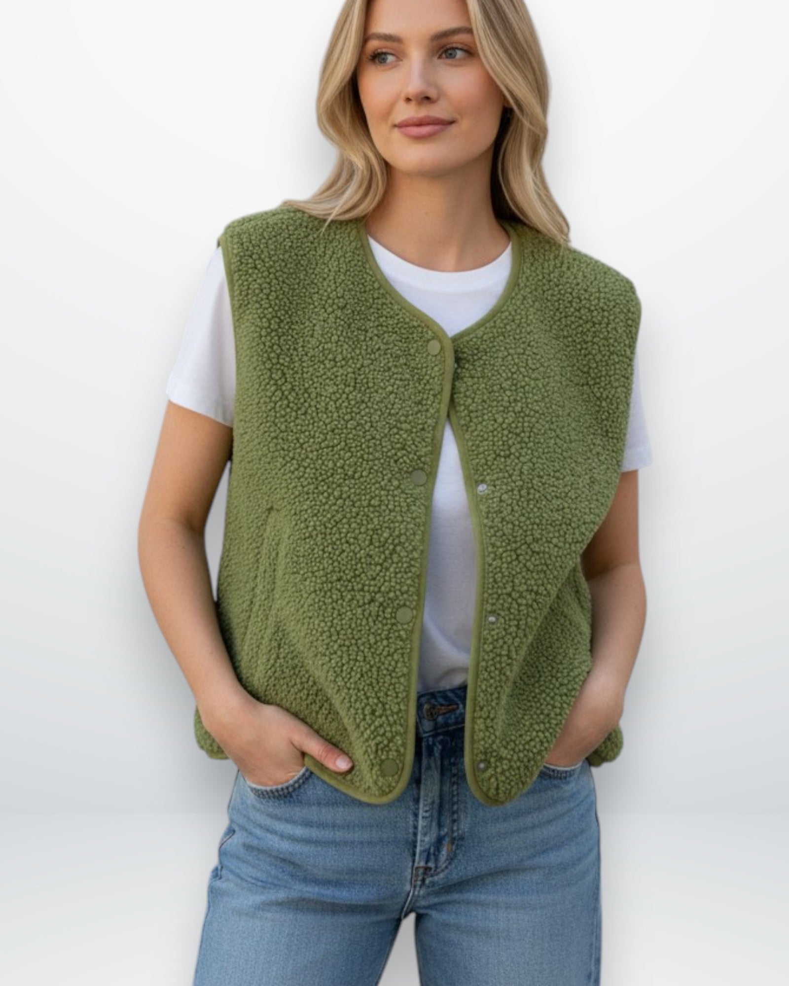 Weiche Teddyweste für Damen mit Druckknöpfen