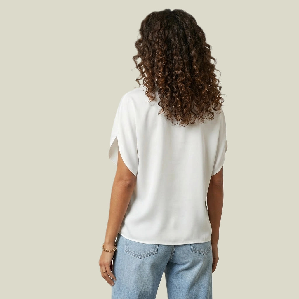 Kurzarm Bluse für Damen mit V-Ausschnitt und geradem Schnitt