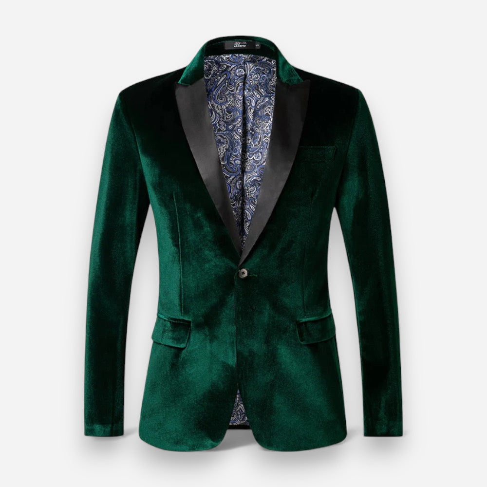 Samtblazer für Herren mit tailliertem Schnitt und Satin-Details