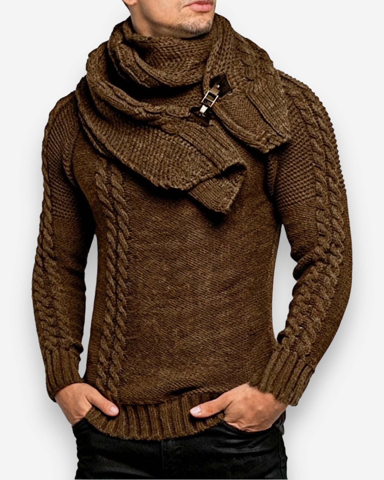 Rollkragenpullover für Herren im Schalkragen-Stil mit Zopfmuster-Details