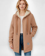 Fleecejacke mit Kapuze für Damen mit weichem Flauschfutter in hüftbedeckender Form