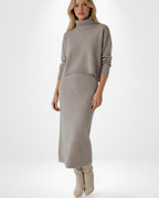 Ärmelloses Maxi Strickkleid mit Cropped Rollkragenpullover | Strickset für Damen