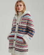 Damen Strickjacke mit Kapuze und Knöpfen - lang