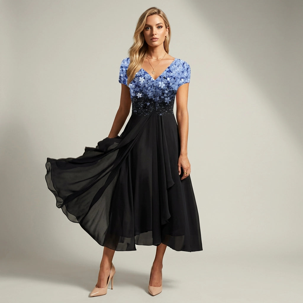 Maxikleid für Hochzeit aus Tüll mit Blumen Applikation