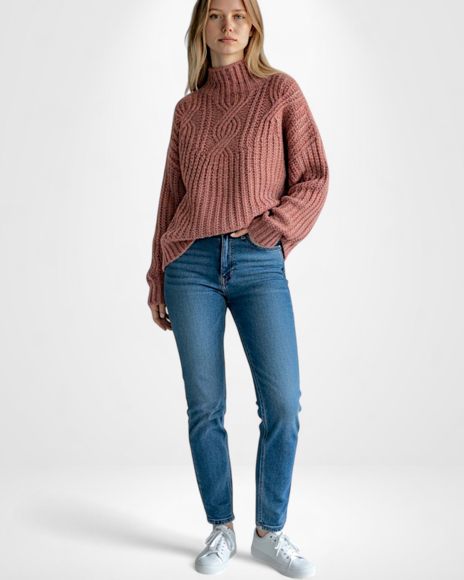 Eleganter Zopfstrick Pullover für Damen ohne Kapuze