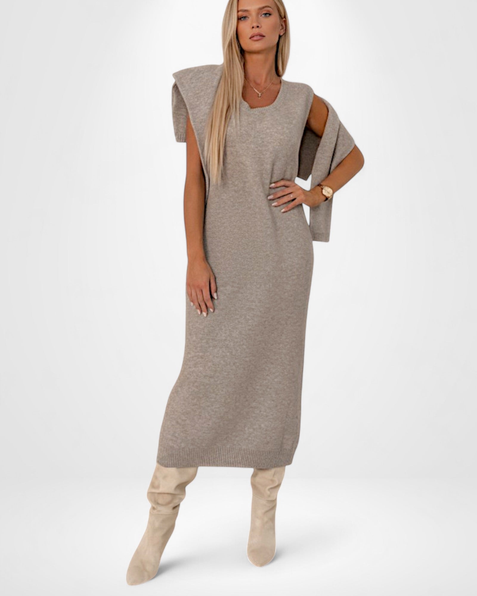 Ärmelloses Maxi Strickkleid mit Cropped Rollkragenpullover | Strickset für Damen