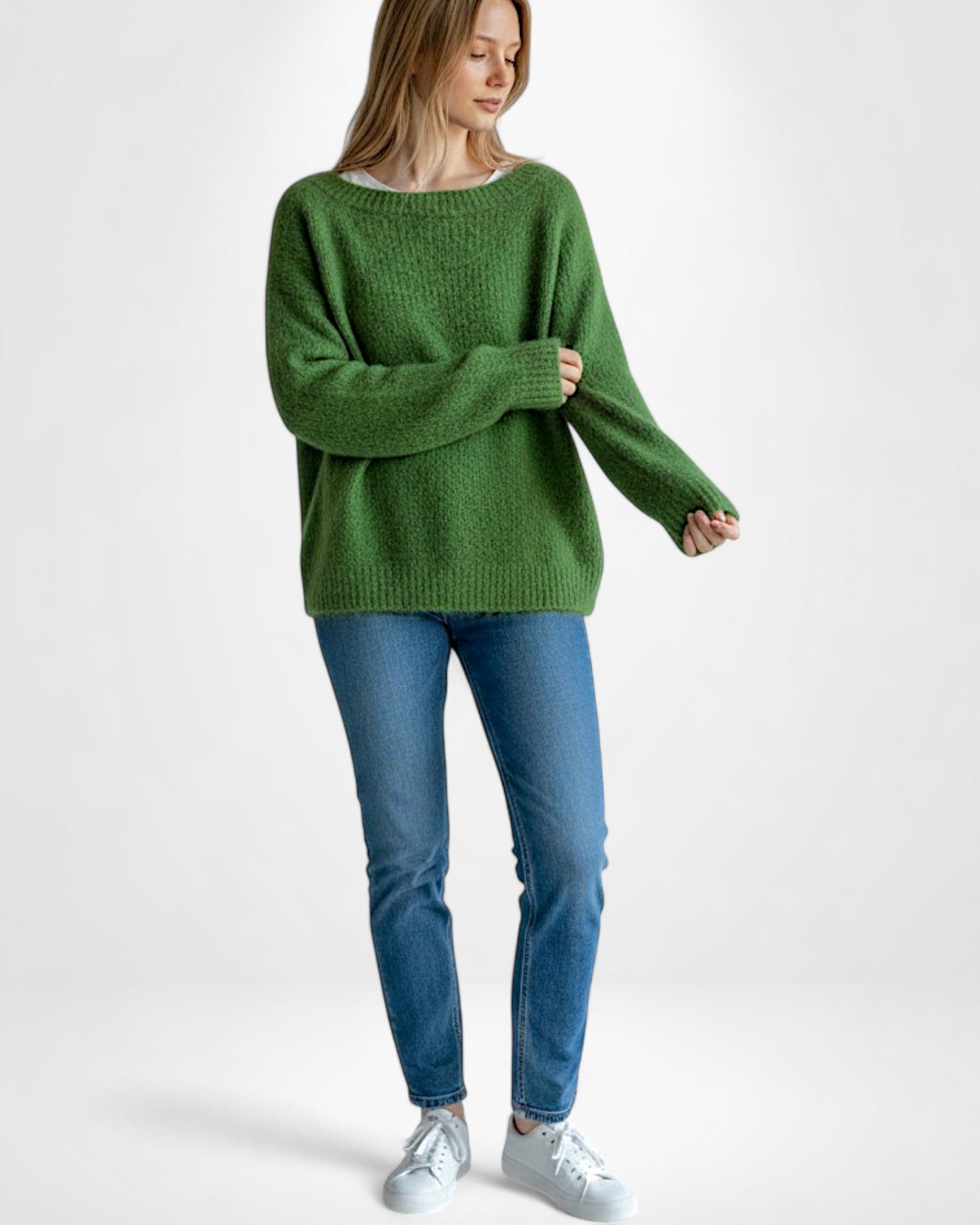 Stricken Damenpullover mit Verlängertem Rundhalsausschnitt und Langarm