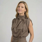 Tailliertes Damen Set aus ärmellosem Top und Hose mit hoher Taille im Jumpsuit Look