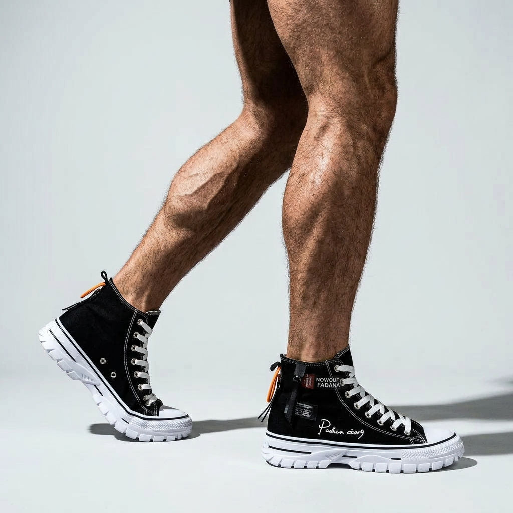 High Top Plateau Sneaker für Herren aus Baumwoll Canvas im Urban Stil