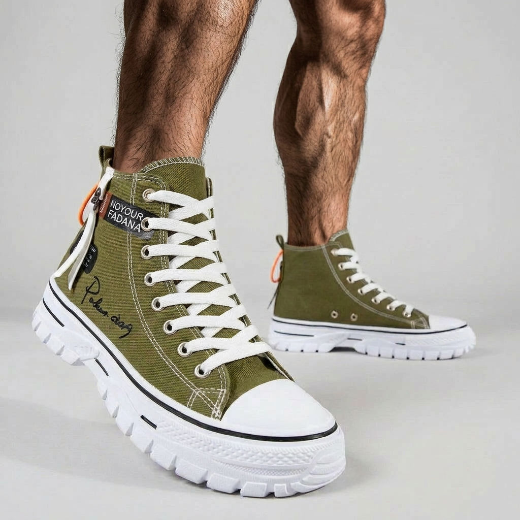 High Top Plateau Sneaker für Herren aus Baumwoll Canvas im Urban Stil