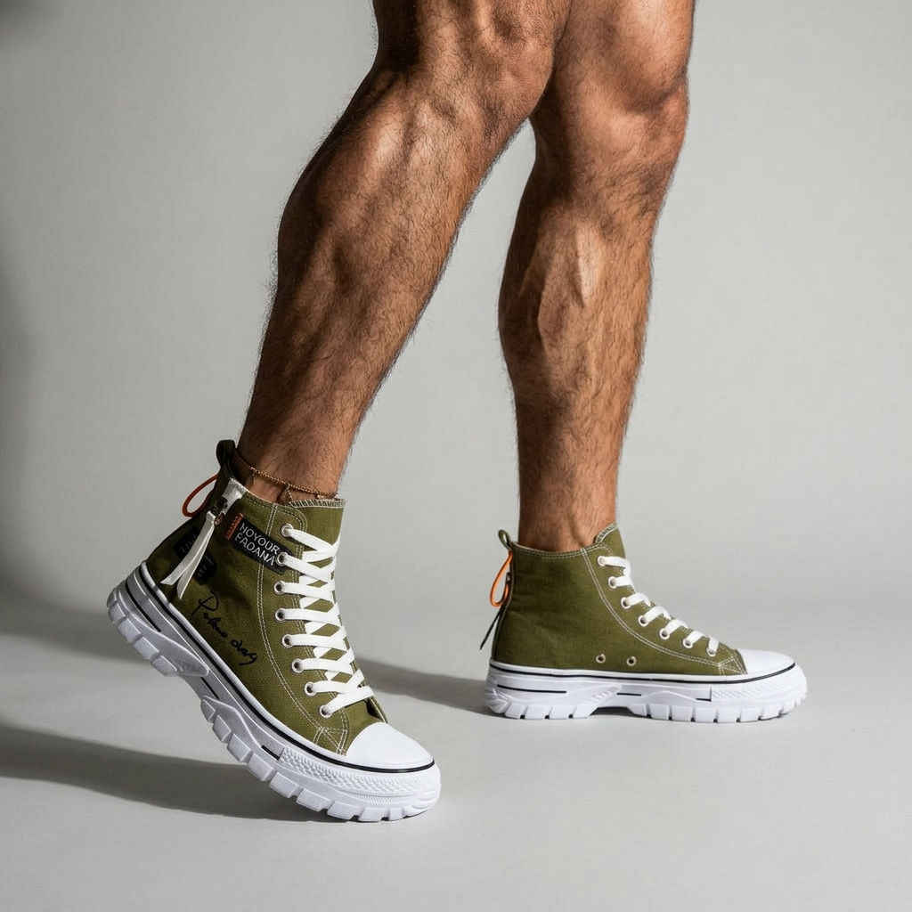 High Top Plateau Sneaker für Herren aus Baumwoll Canvas im Urban Stil