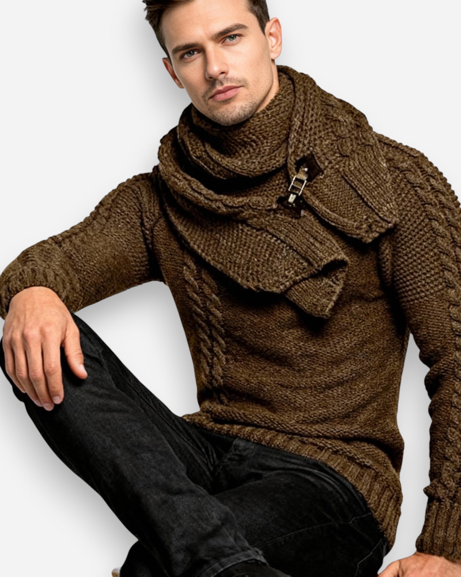 Rollkragenpullover für Herren im Schalkragen-Stil mit Zopfmuster-Details