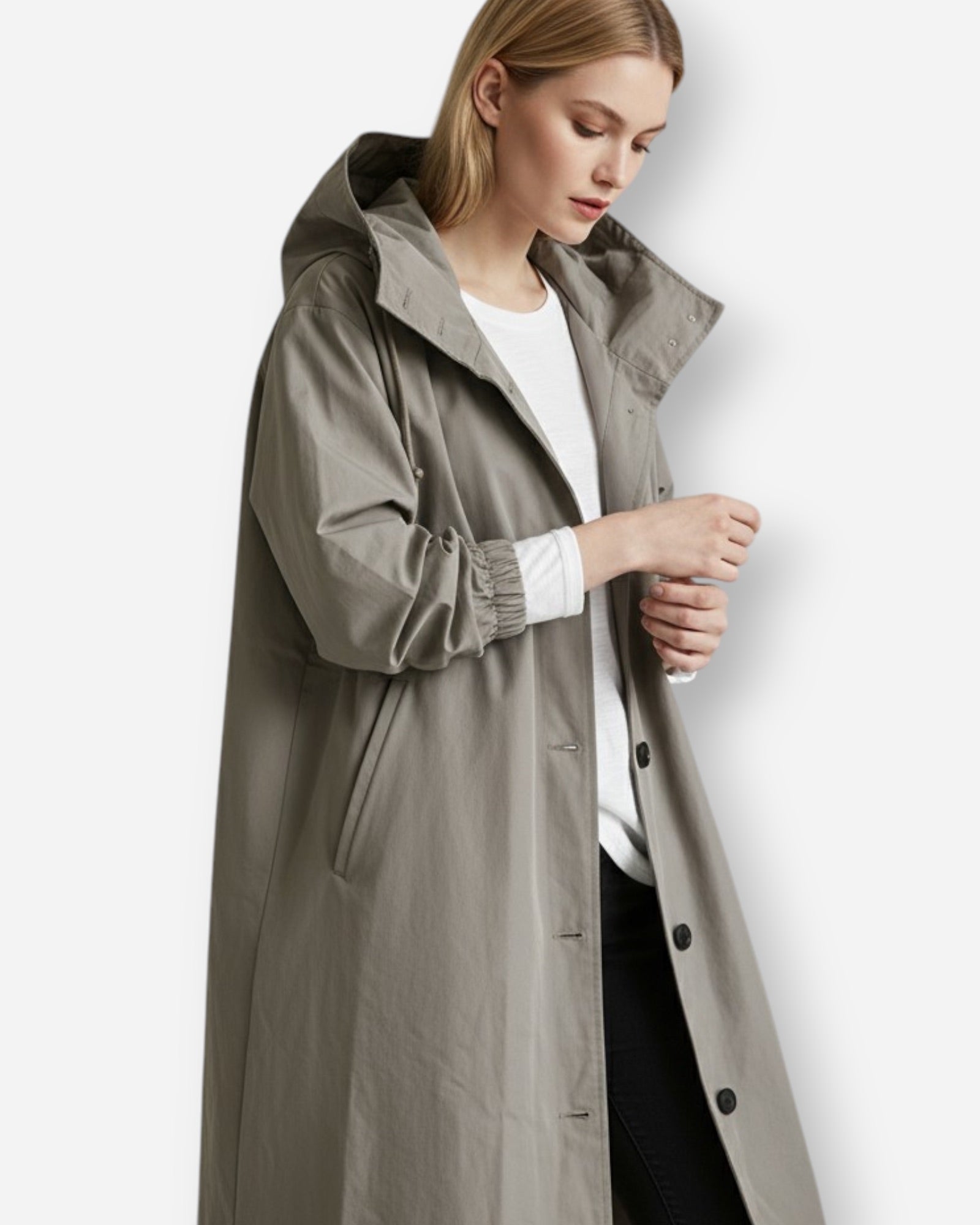 Lange Regen Jacke für Damen für die Übergangszeit mit Kapuze