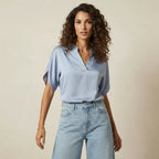 Kurzarm Bluse für Damen mit V-Ausschnitt und geradem Schnitt