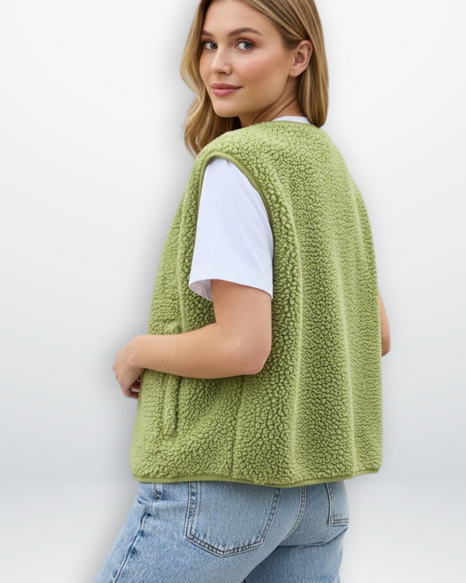 Weiche Teddyweste für Damen mit Druckknöpfen