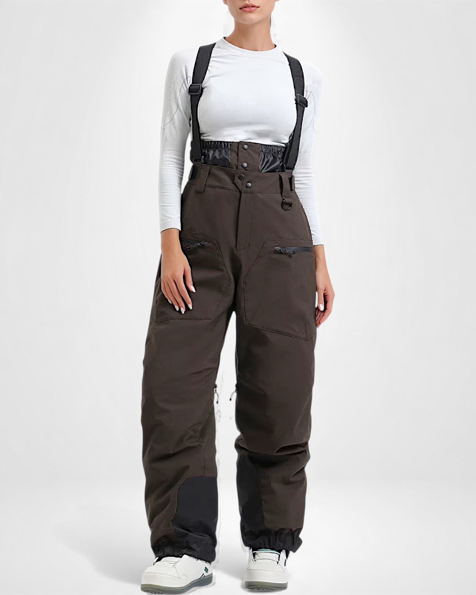 Wasserdichte Skihose für Damen mit hoher Taille und verstellbaren Trägern