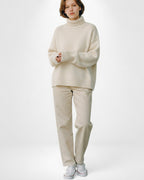 Strick Pullover für Damen mit Kragen und breiten Rippbündchen