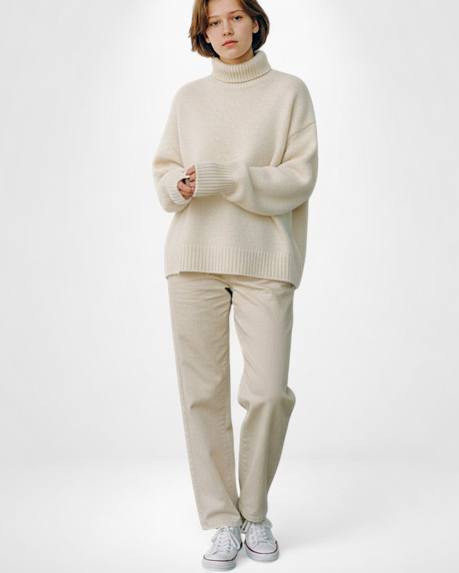 Strick Pullover für Damen mit Kragen und breiten Rippbündchen