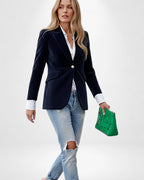 Jackenblazer aus weich schimmerndem Stoff und Ein-Knopf-Verschluss für Damen