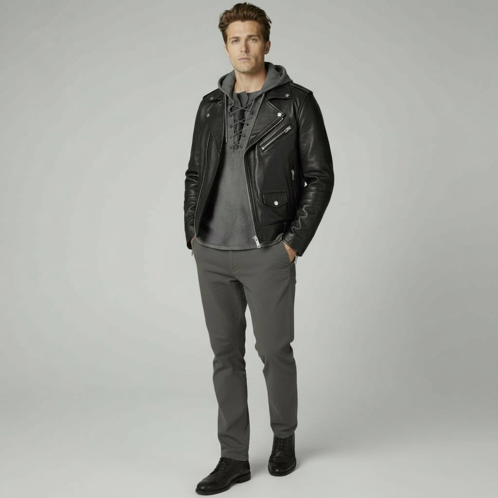 Langarmshirt für Herren mit Schnürung im Vintage-Look