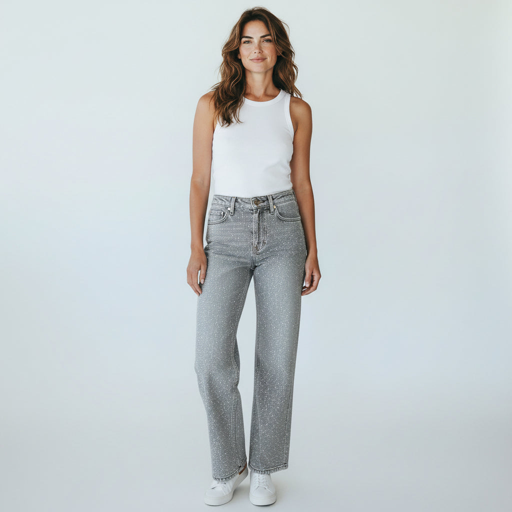 Straight Leg Jeans für Damen mit Glitzersteinen