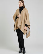 Feinstruktur Poncho für Damen mit Kontrastkante