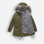 Winter Parka Jacke für Damen mit flauschiger Kapuze und Plüsch Innenfutter