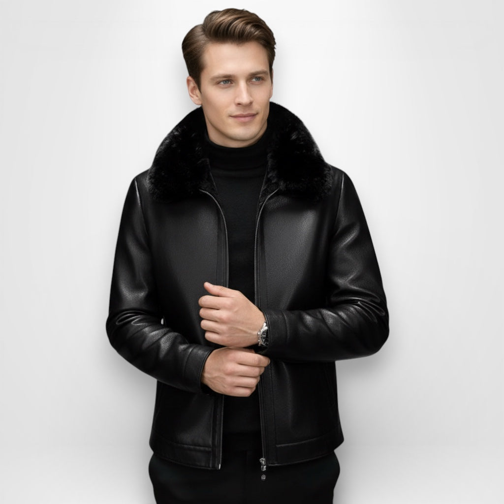 Gefütterte Jacke für Herren mit Coating und flauschigem Kragen