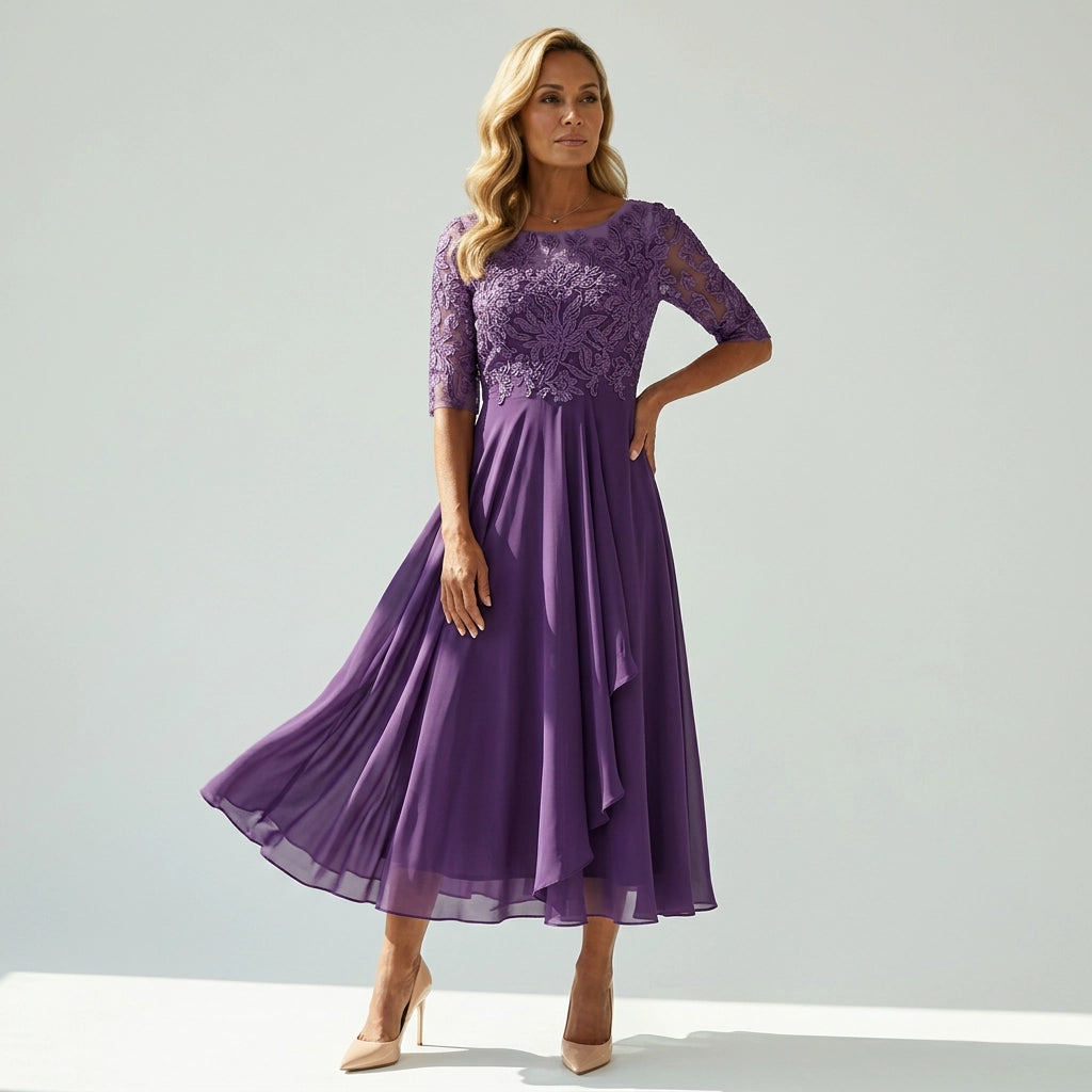 Midikleid aus feinem Tüll mit Spitze für Hochzeitsgäste