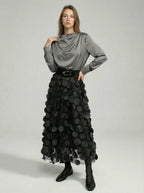 Eleganter Rock mit Polka Dot und Tüll-Patchwork - midi