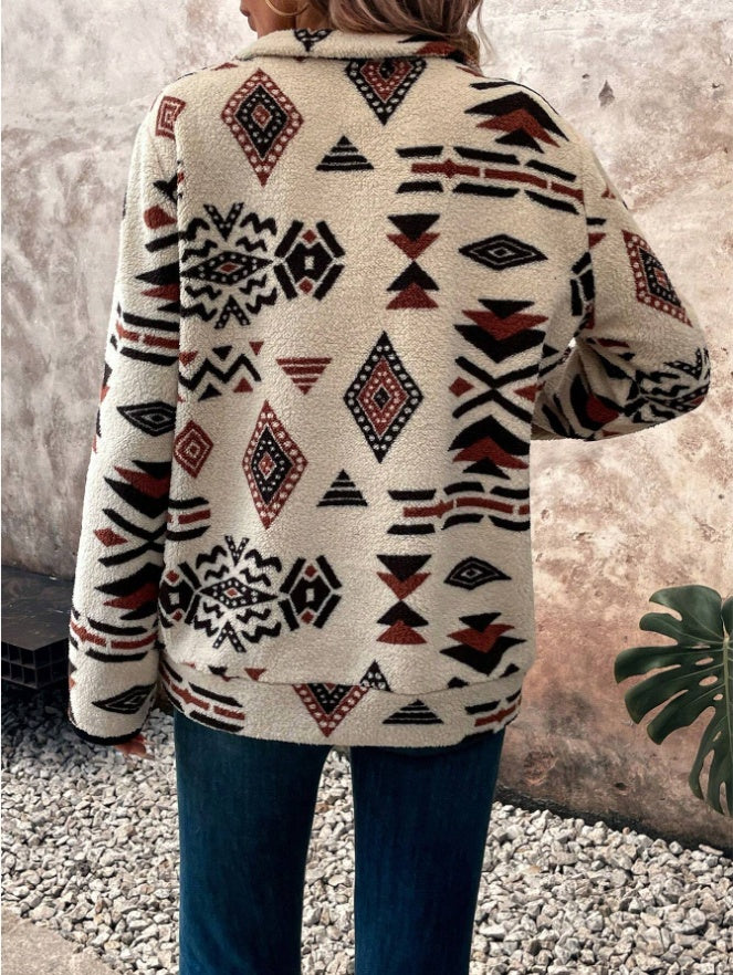 Fleece Troyer für Damen mit Geometrisches Muster