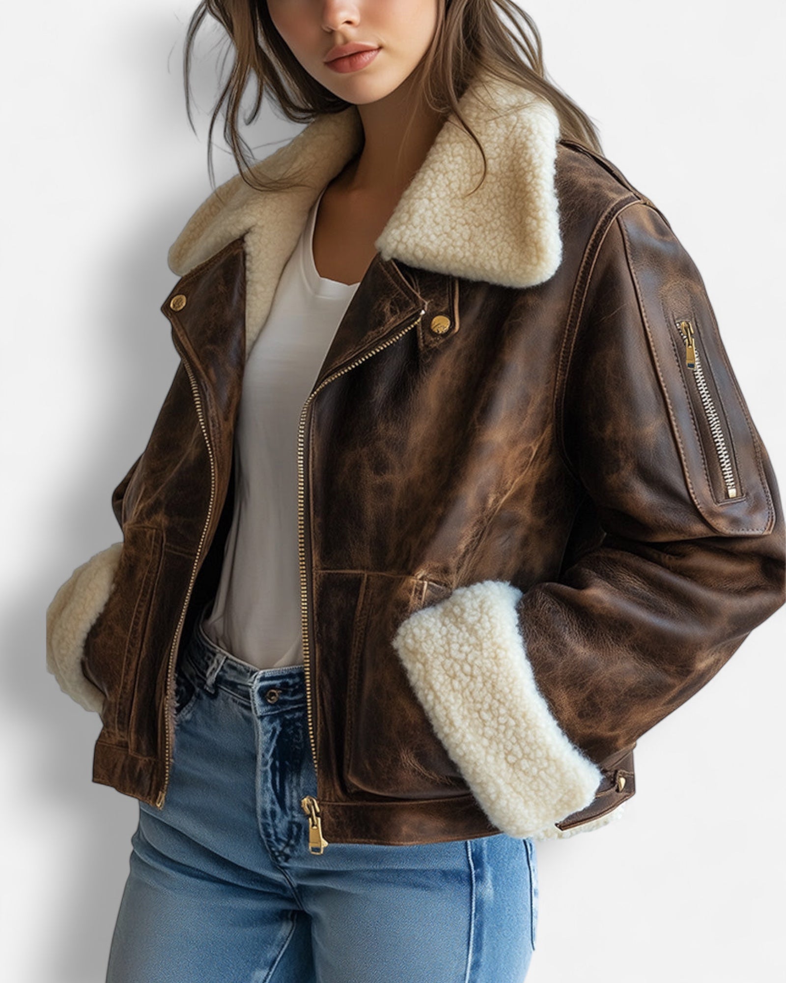 Braune Winter-Pilotenjacke