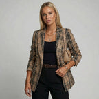 Oversize Blazer für Damen aus Tweed mit Karomuster in leichter Taillierung