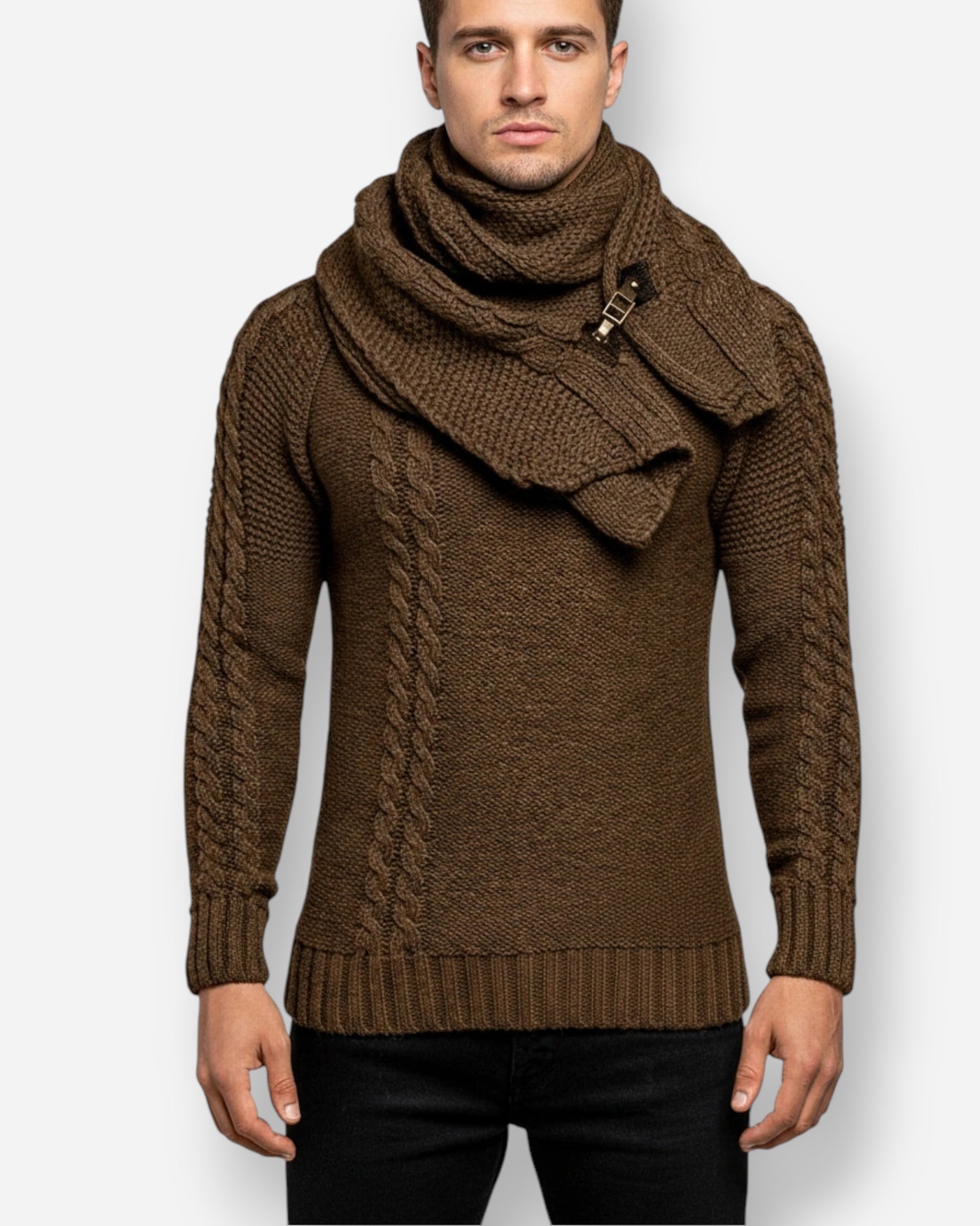 Rollkragenpullover für Herren im Schalkragen-Stil mit Zopfmuster-Details