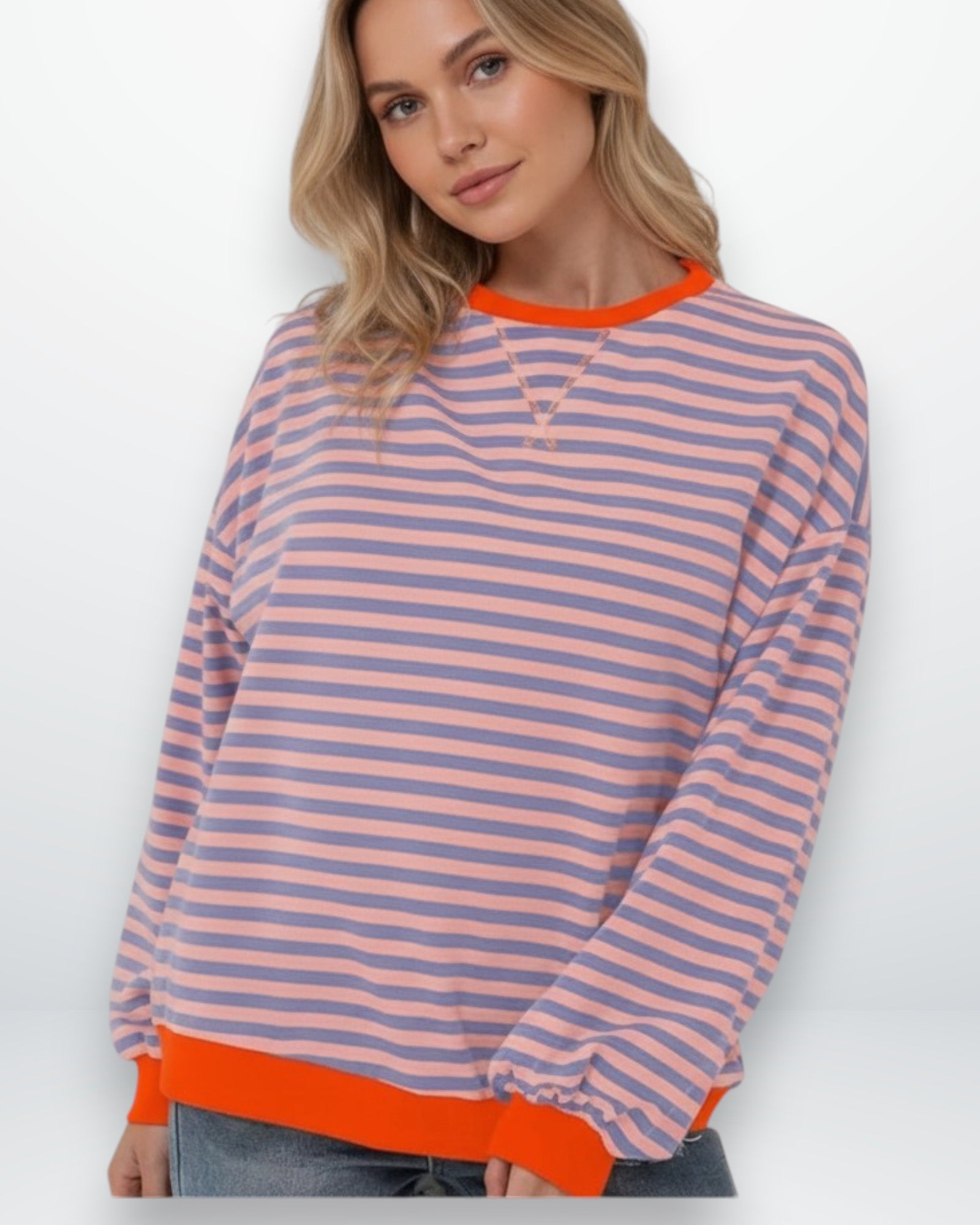 Gestreiftes Oversized Longsleeve für Damen mit überschnittenen Schultern