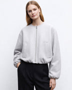 Kurze Jacke für Damen mit Puffärmeln und kragenlosem Rundhalsausschnitt