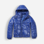 Glänzende Winterjacke für Damen mit hoch schließender Kapuze