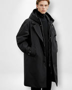 Langer wasserdichter Mantel mit Kapuze für Herren im Business-Look