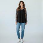 Langarm Top für Damen mit transparenten Meshärmeln und Pailletten