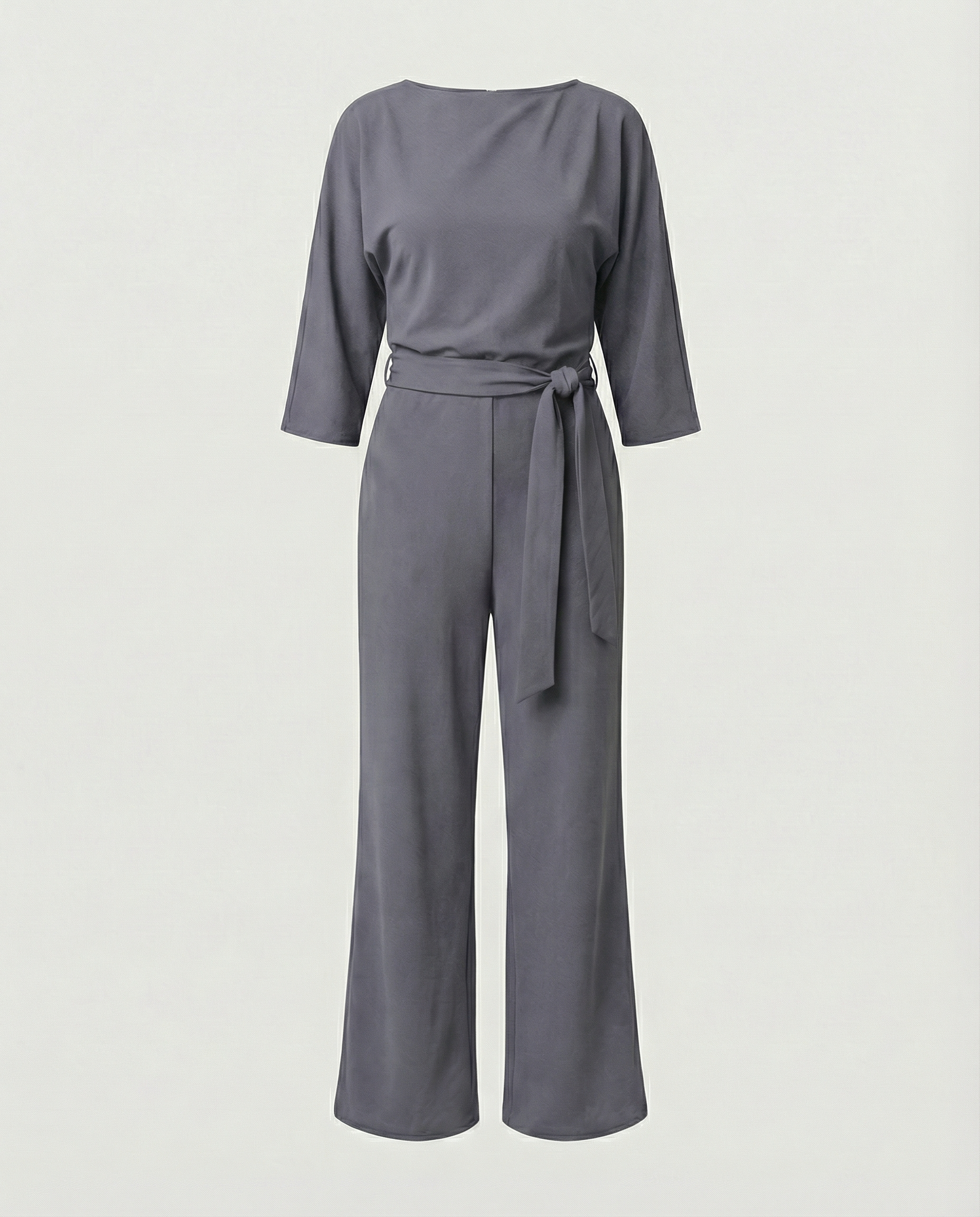 Jumpsuit für Damen mit Bindegürtel und Bootausschnitt in weiter Beinform
