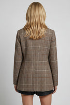 Karierter Blazer für Damen im geraden Longline-Schnitt mit Reverskragen