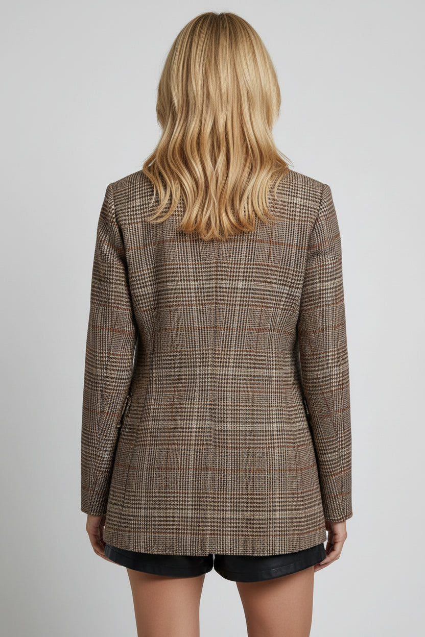 Karierter Blazer für Damen im geraden Longline-Schnitt mit Reverskragen